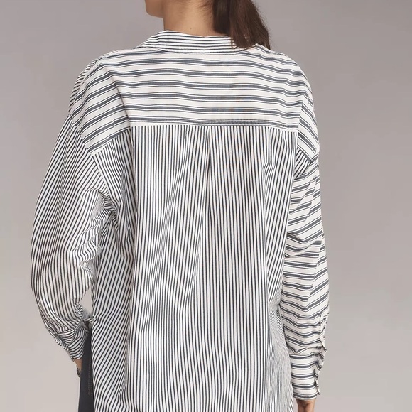 Anthropologie Maeve Bennet button down  blue/white color block shirt size medium - Picture 3 of 12